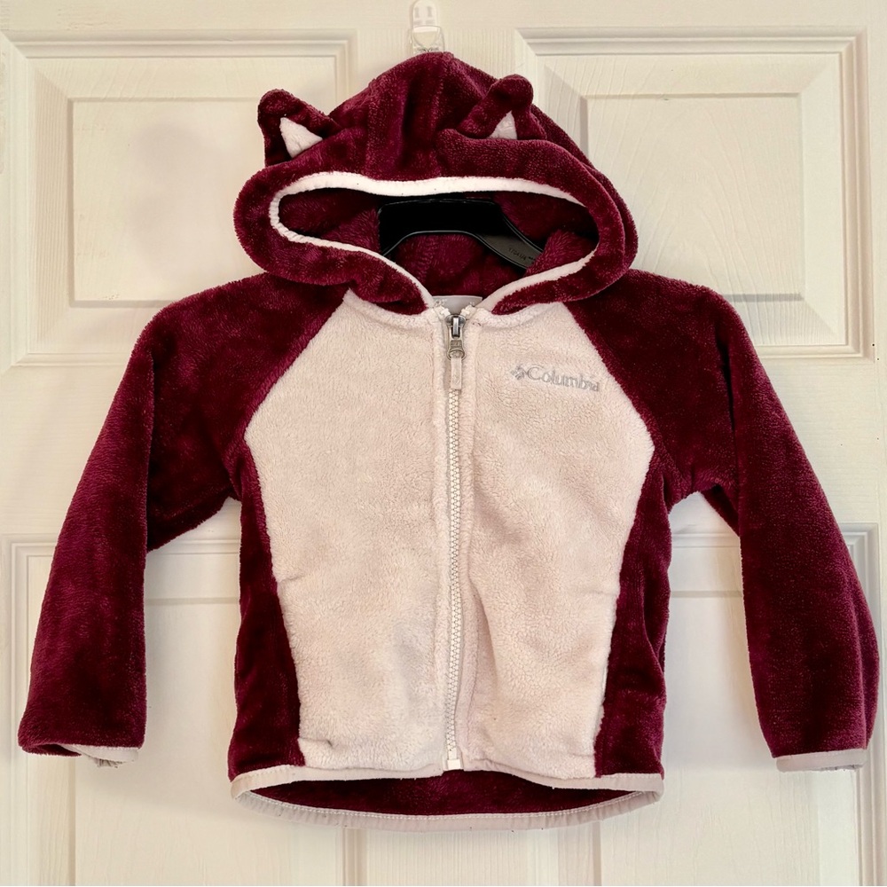 Columbia 2T toddler Fox Ear Maroon and Cream Fleece Hoodie